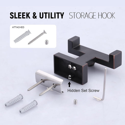 Bathroom Double Towel Hook - Modern Oil Rubbed Bronze Holder for Heavy Duty Coat and Robe Hooks