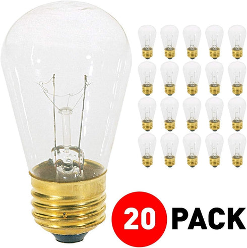 11S14/C, 11-Watt S14 Bulbs, 2700K Dimmable, E26 (20 Pack Bulbs) Replacement Incandescent, Clear Glass Light Warm White