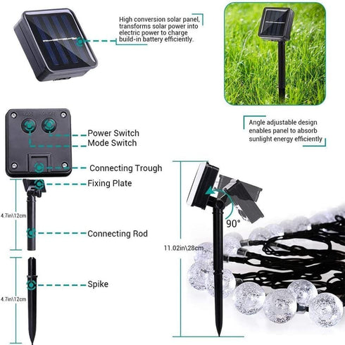 36ft 60 8 Toodour Solar String Lights Outdoor, LED Globe String Light with Mode, Waterproof Crystall Ball Lights Solar