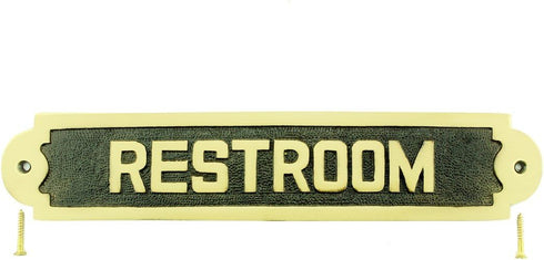 Renovators Supply Manufacturing Solid Brass Restroom Sign, 10 3/4 In. X 2 1/8 In., Lacquered Finish with Mounting