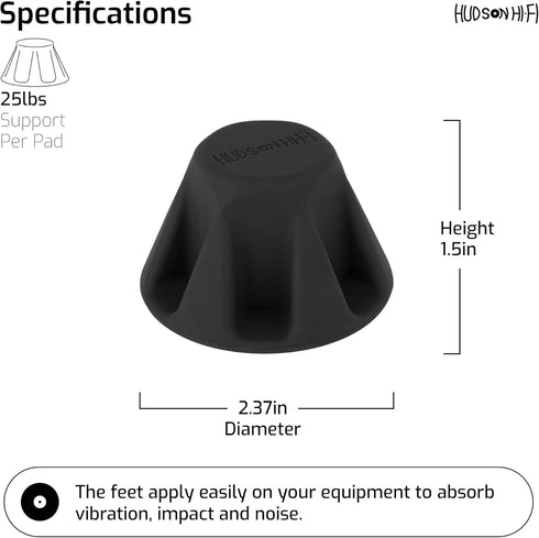 1.5” Bigfoot Isolation Feet - Non Adhesive Rubber Stoppers, 4 Pack Non-Skid Bumpers for Turntable Isolation, Anti