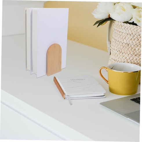 Simple Design Wooden Bookends for Desk and Shelf Thick Beech Wood Book Stand Book Holders for Office Organization