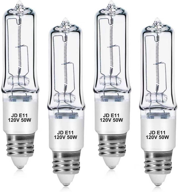 4-Pack JDE11 120V 50W Halogen Bulbs, E11 Mini Candelabra Base T4 Light