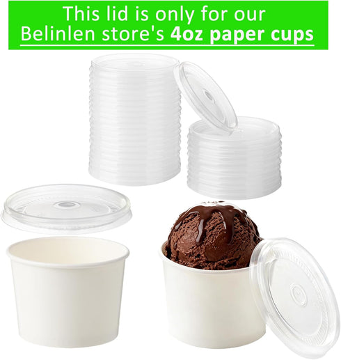 200 Count 4 oz Frozen Frozen Clear Plastic Flat Lids Paper Ice Cream Cups Yogurt Cup Dessert Bowls Dessert