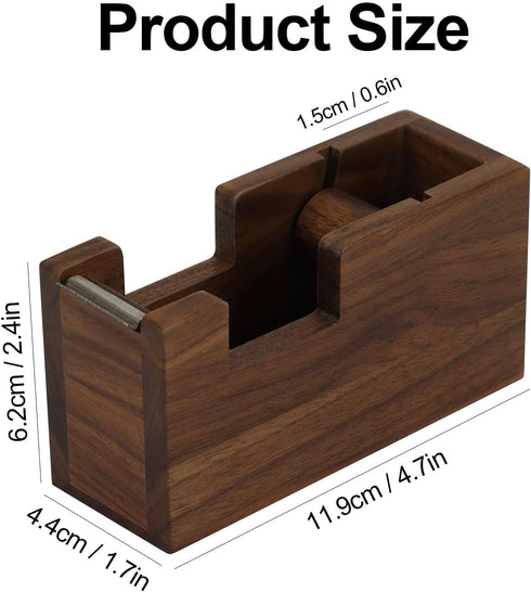 Multibey Wood Tape Dispenser for Desk - Natural Walnut Wood Desktop Tape Holder with Non-Slip Base & Tape Cutter