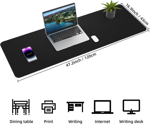 Large Desk Mat 47.2" x 17" Leather Desk Pad Protector with Natural Cork & PU Leather, Non-Slip Office Desk Mat, Large Mouse Pad, Waterproof Desk Blotter pad for Office&Home(Black) by AFIING