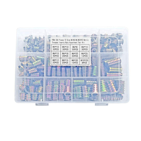 265 Pcs M4/M5/M6/M8/M10 Nut Inserts, Zinc Alloy Screw Inserts Assortment for Wood Furniture Fastener Connector
