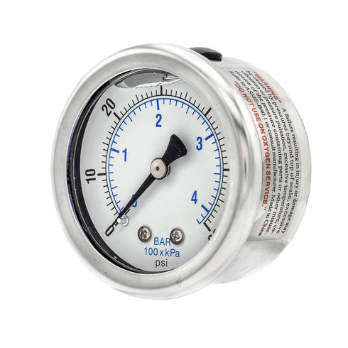 PIC Gauges 202L-204D Pressure Gauge, Center Back Mount, 2" Dial, 0/60 psi Range, 1/4" Male NPT, Glycerine Filled