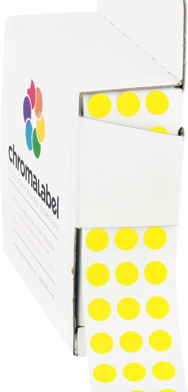ChromaLabel 1/4 Inch Circle Sticker Labels, 1000 Yellow Dot Stickers with Handy Dispenser
