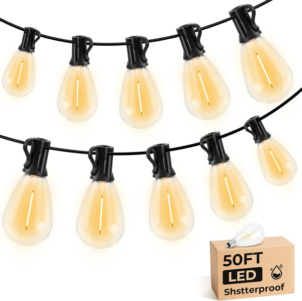 GvvooHome S11 LED Outdoor String Lights 50FT, Shatterproof & Waterproof Patio Lights