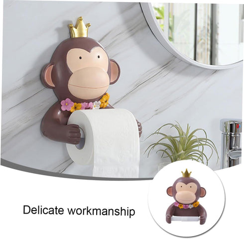 WOONEKY Wall Mounted Monkey Tissue Rack Cartoon Design Toilet Paper Holder Decorative Bathroom Roll Paper Stand Space
