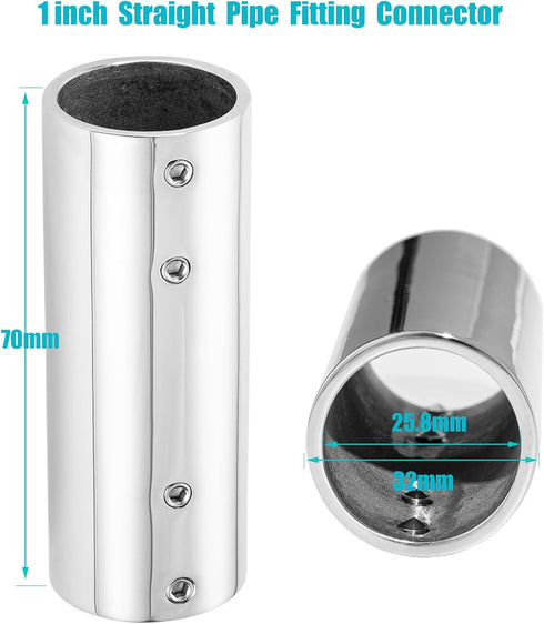 Handrail Straight Pipe Fitting Connector,AICWIOO 1 Inch 316 Stainless Steel Emt 2-Way Tube Connector Heavy Duty Bimini Top Hardware Conduit Connector for Deck Yacht/DIY project by AICWIOO