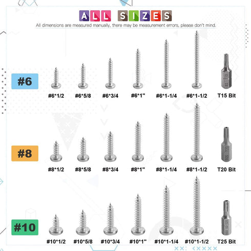Glarks 51Pcs #8 1/2'' Set T20 (50pcs #8 1/2'') x Button Head Torx Security Sheet Metal Screws Stainless Steel Tamper