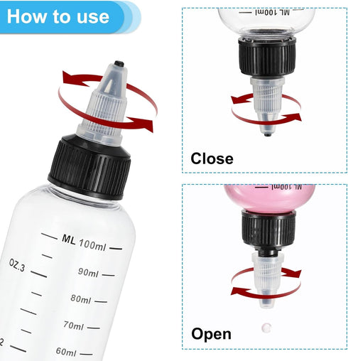 PATIKIL 10Pcs 4oz(120ml) Plastic Dispensing Bottle, Squeeze Graduated Empty Bottles with Blue Twist Cap, Transparent