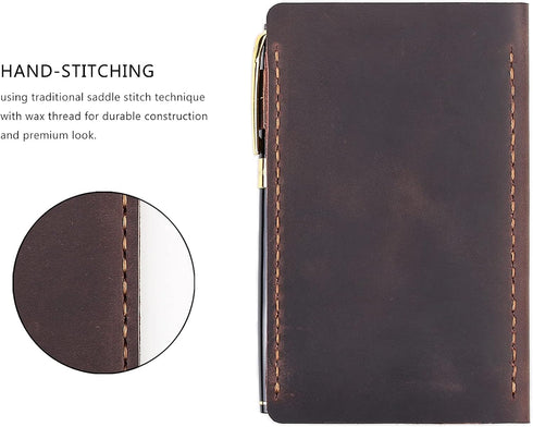 Robrasim Top Bound 3"x5" Memo Notebook Covers, Genuine Leather Cover for 3x5 Top-Spiral Notebook, Note Pad Holder Cover