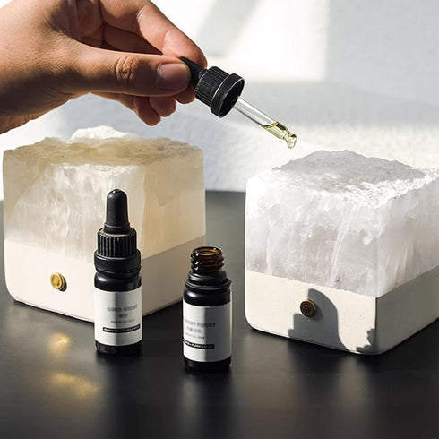 (1 Nature Crystal Passive Diffuser with Light Stone Essential Oil Diffuser Hand Carved Selenite Stone Night Light