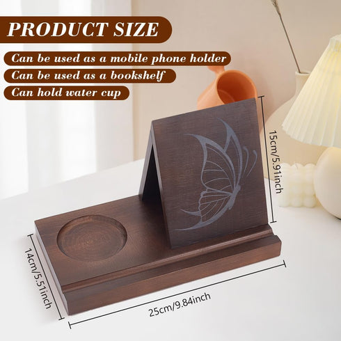 5.5"9.8"6.3" INFUNLY Wooden Triangle Book Holder with Butterfly Print Book Nook Reading Valet Reading Book Stand