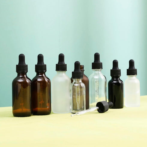 24 Pack, 2oz Glass Dropper Bottle, Preety Texture Tincture Bottles with Precise Scales, Leak-Proof Design for Easy