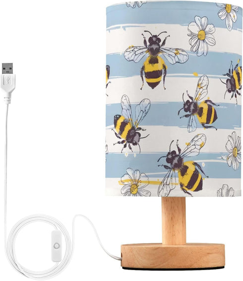 ALAZA Bedside Table Lamp for Bedroom Bee Daisy Floral Nightstand LED Light
