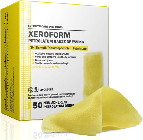 EVERLIT Xeroform Petrolatum Dressing | Sterile, Non-Adherent Occlusive Fine Mesh Gauze Pad