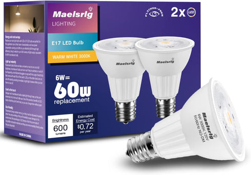 E17 LED Bulb, 6W (60 Watt Equivalent), Intermediate Base Spotlight, Warm White 3000K, E17 Reflector R14, Non-Dimmable,