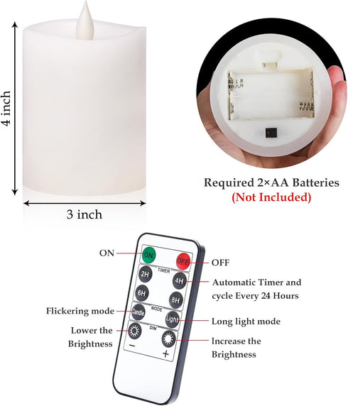 34'' 1-Pack) Flameless Candles with Flickering Flame & Remote Timer - Battery Operated LED Pillar Candles,Realistic