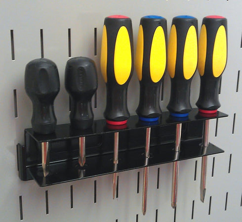 Wall Control Black Pegboard Screwdriver Holder Bracket, Slotted Metal Accessory for Pegboard and Tool Board