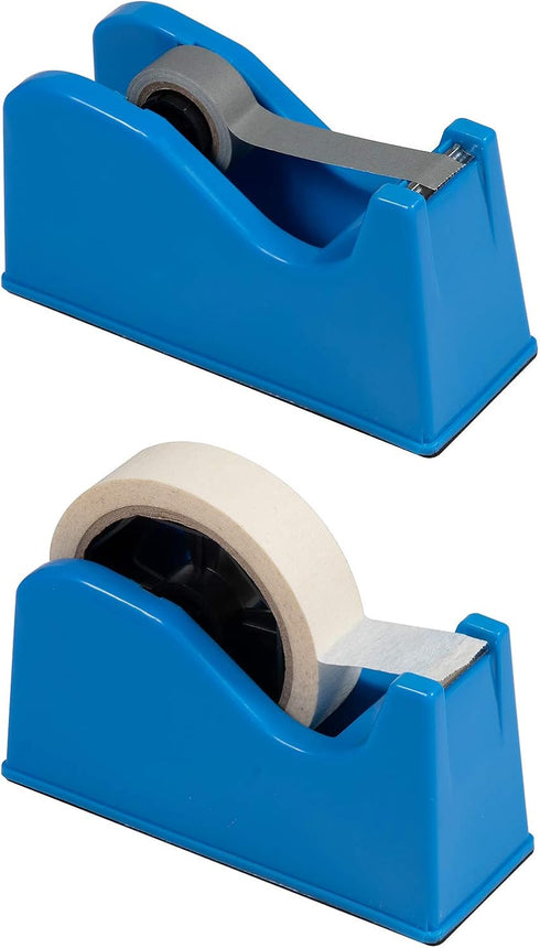 IHOMECOOKER Desktop Tape Dispenser Adhesive Roll Holder (Fits 1" & 3" Core) with Weighted Nonskid Base (Blue)