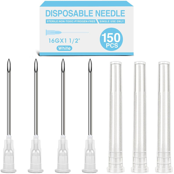 150 Pack 16 Ga 1.5 Inch Luer Lock, Lab Accessories for Industrial Dispensing, Individually Packaged