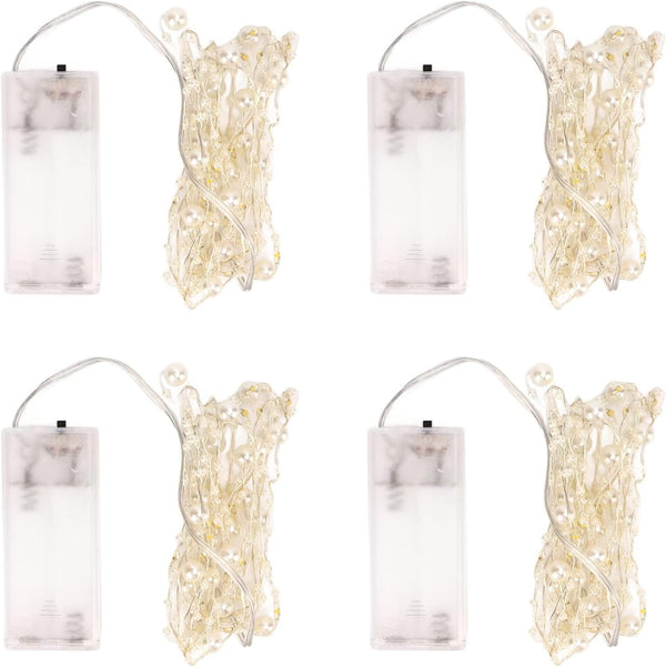 Tnfeeon 4pcs White Pearls Twinkle String Lights DIY Decorative Plastic Metal Low