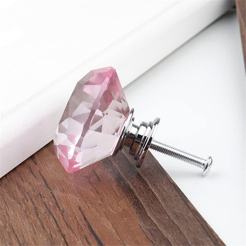 WenRan 40mm K9 Closet (1,Silver) Pink Diamond Crystal Pull Handle Simple Bedside Cabinet Drawer Handle Single Hole Pull