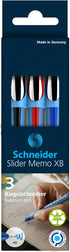 Schneider Slider Memo XB (Extra Broad) Ballpoint Pen, 1.4 mm, Light Blue Barrel, Assorted Ink Colors, Pack of 3 Pens: Black, Red, Blue (150293) by Schneider