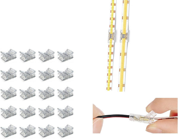 BOKUNBOBK LED Strip Connectors, 20 Pack 3-Pin Solderless Clear Clips, No Welding Hand