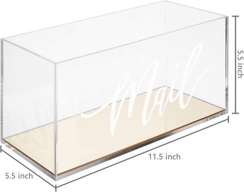 MyGift Clear Acrylic Mail Organizer Box with Letter Word Script Design and Gold Mirror Base