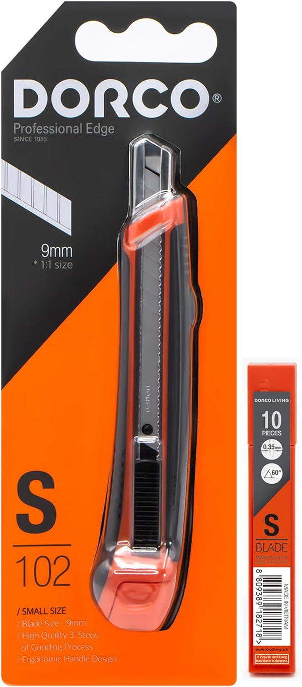 DORCO S102 Snap-Off Utility Knife, Precision 9mm with Comfort Grip and Auto-Lock System, Professional Tool