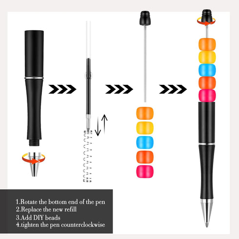 Crtiin 50 Pcs Plastic Beadable Pen, Bulk Shaft Ink Ballpoint Pens, DIY Making Gift Office Supplies
