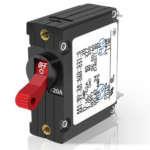 A Series Red Toggle AC/DC Single Pole 20A Boat Magnetic Circuit Breaker for Low Power Devices