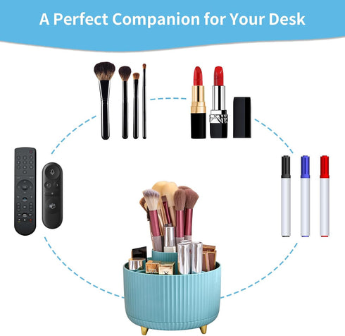 Marbrasse Desk Organizer - 360-Degree Rotating Pen Holder with 5 Compartments for Office, Home Art Supply Storage Box