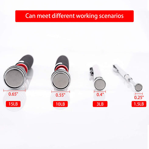 Magnetic Pick Up Tool 4 Pack, Telescopic Magnet Stick (1.5LB, 3LB, 10LB, 15LB) Birthday Gift for Men, Dad, Husband,
