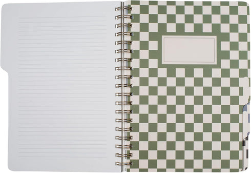 Fringe Studio Large Tab Notebook, Neutral Checks, Flexible Paperback Cover, 5 Subject, 180 Lined Pages, 7.25" x 10"