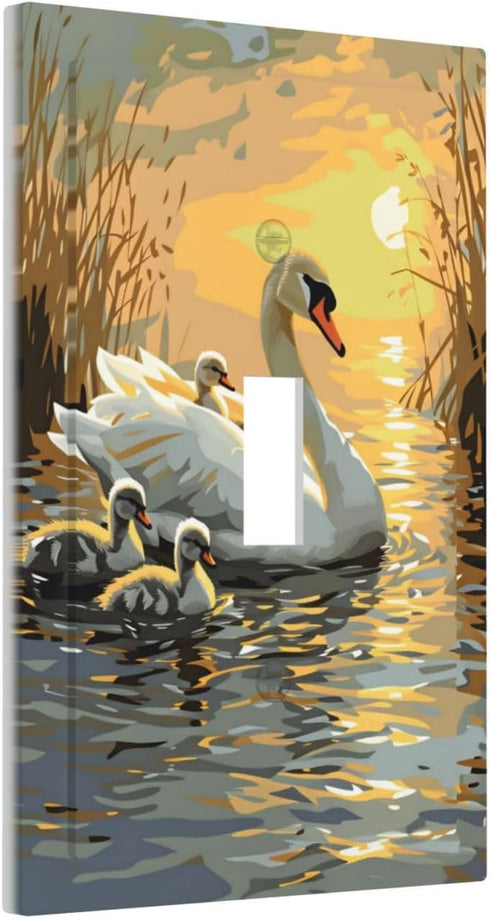 haigof 1 3 5 Inch Swan Paint Light Switch Cover Wall Plate Gang Single Plates Print Faceplate Home Decor X
