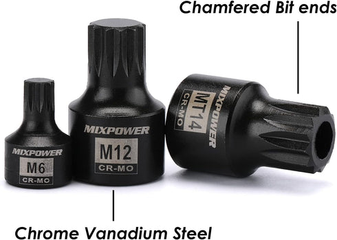 Set, M4- M18, 9 Set MIXPOWER Low Profile Impact Triple Square Bit Socket Solid One Piece Construction, Chrome