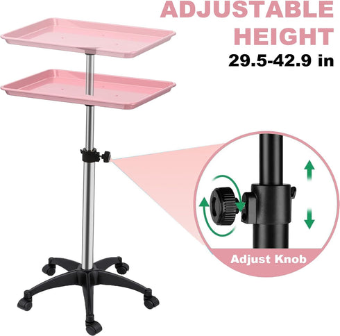 Salon Rolling Tray, Height Adjustable Tattoo Tray Rolling Cart, Storage Utility Trolley for Spa, Beauty Salon Service