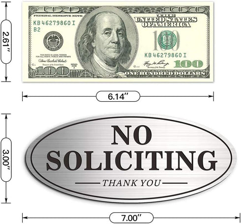 House Door No Soliciting Sign Metal, 2 Pack Silver Color, Self-Adhesive Modern Design Aluminum Signs for Office Home