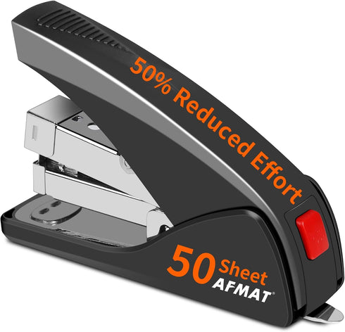Ergonomic Portable Handheld Stapler for Desk, 50 Sheet Capacity, Built-in Staple Remover, Heavy Duty, Space Saving Size