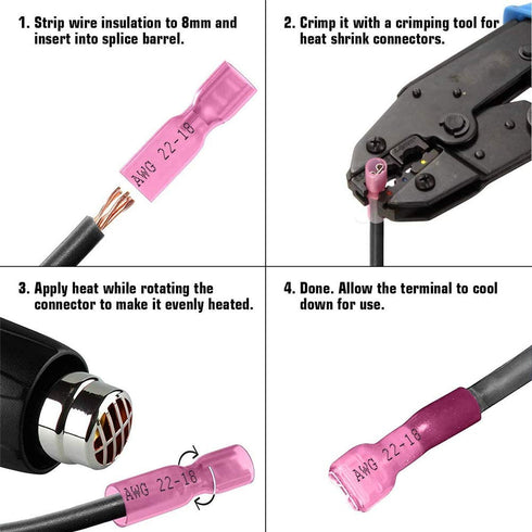 PONFY 100PCS Heat Shrink Spade Connectors, Electrical Female Male Wire Connectors, Quick Disconnect Crimp Kit