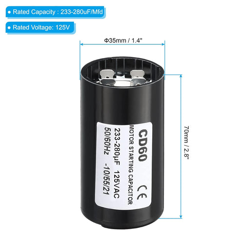 PATIKIL Motor Start Capacitor, 233-280uF/Mfd, 125V 50/60Hz CD60 for Electric Motor Starting