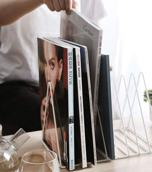 Sooyee 9 Slot White Magazine Holder - Desktop File Sorter Organizer for Home Office Decor