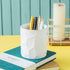 Ceramic Irregular Round Pen Holder, Cute Stand Gold Line Pencil Cup Pot, Desk Organizer for Girls Makeup Brushes, White
