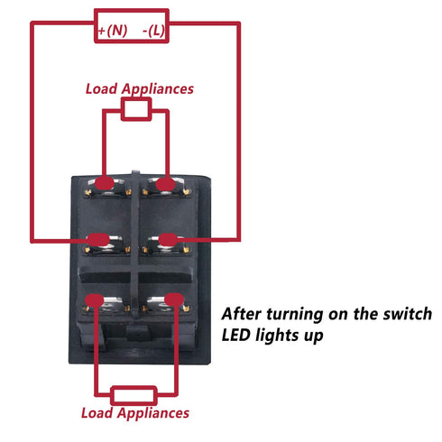 Twidec 2Pcs Rocker Switch 6 Pins 3 Position ON/Off/ON, AC 10A/125V 6A/250V DPDT Red LED Light Illuminated